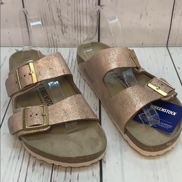 washed metallic rose gold birkenstock
